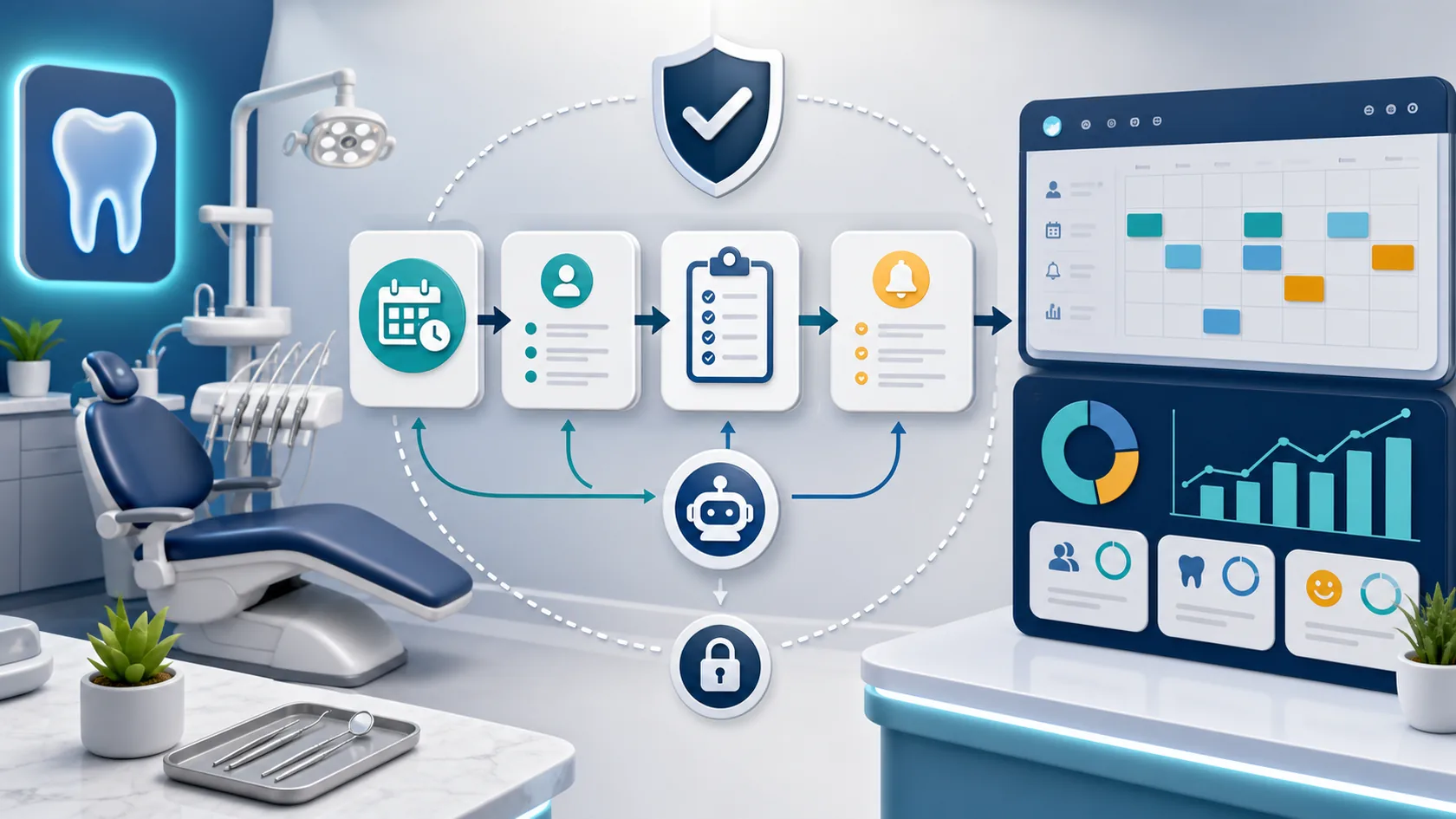 Sơ đồ nhận lịch tư vấn nha khoa bằng AI automation với ranh giới tư vấn an toàn
