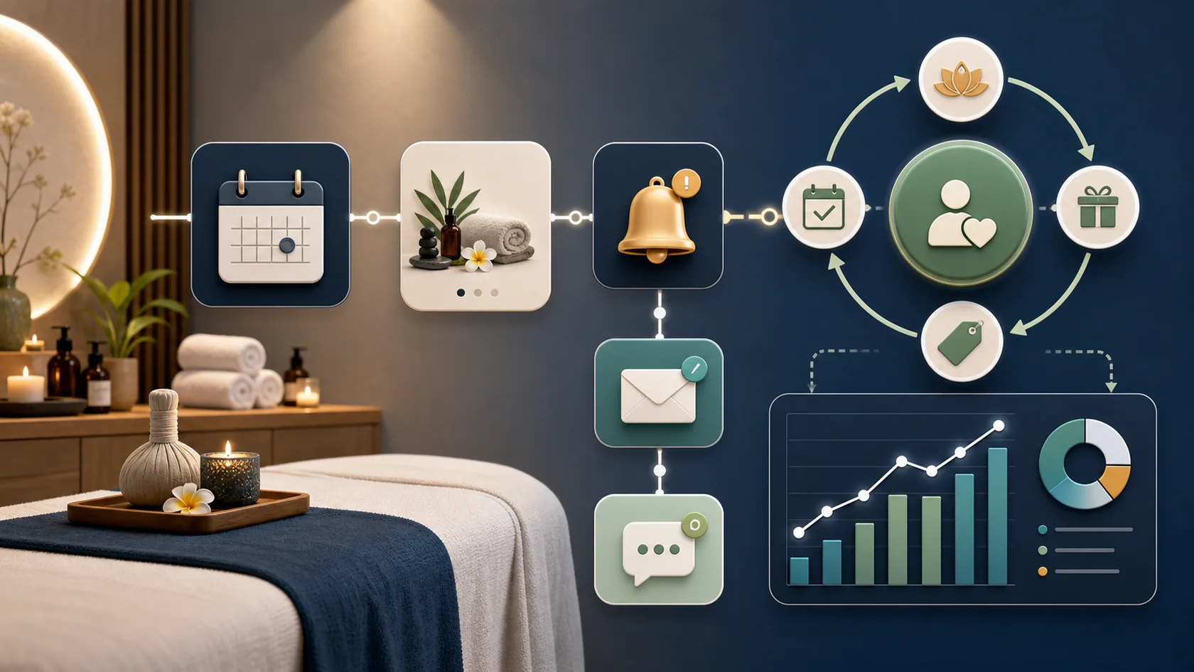 Sơ đồ automation đặt lịch và chăm khách quay lại cho spa