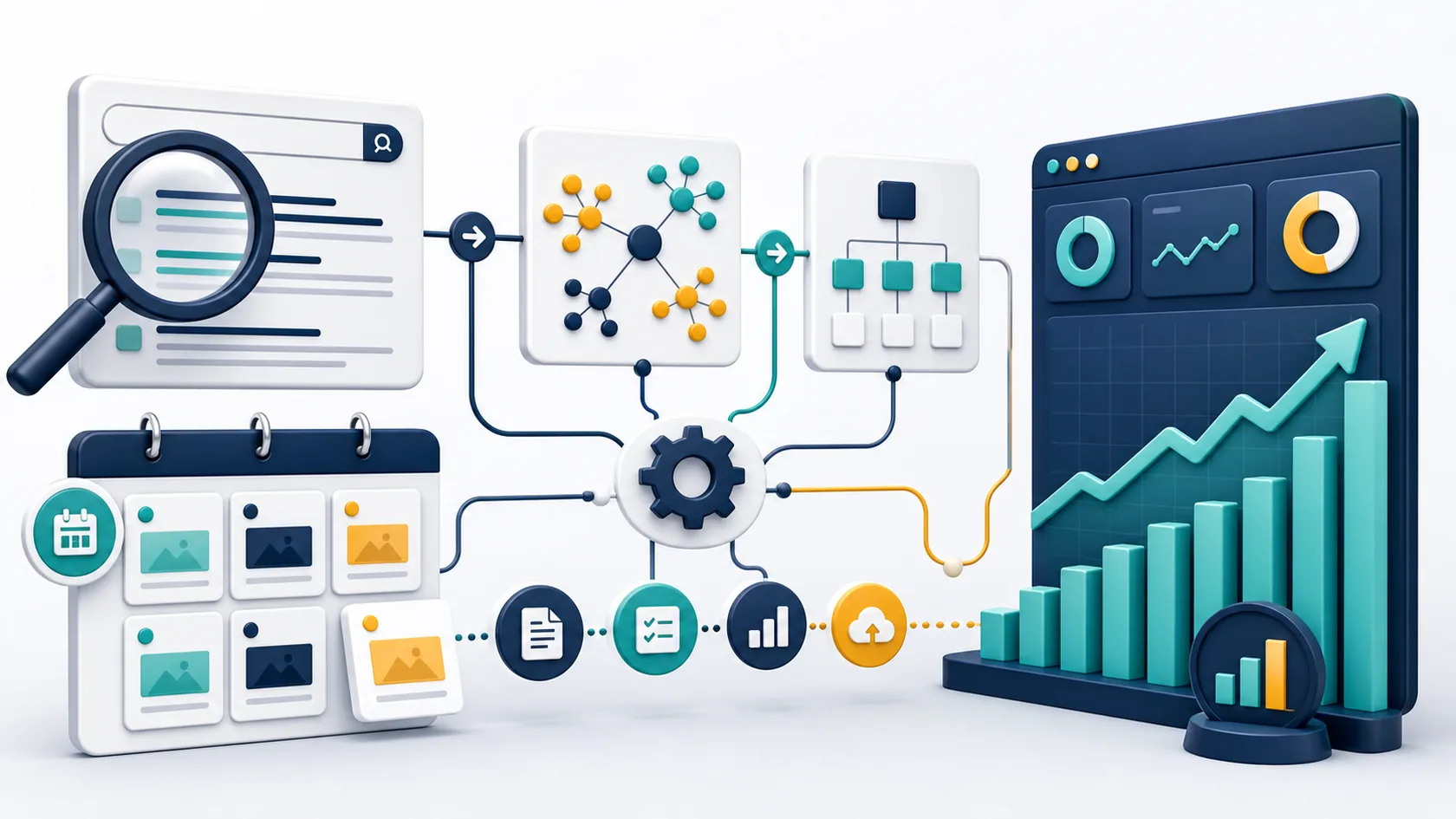 Sơ đồ SEO automation cho doanh nghiệp nhỏ từ nghiên cứu chủ đề đến tăng trưởng organic