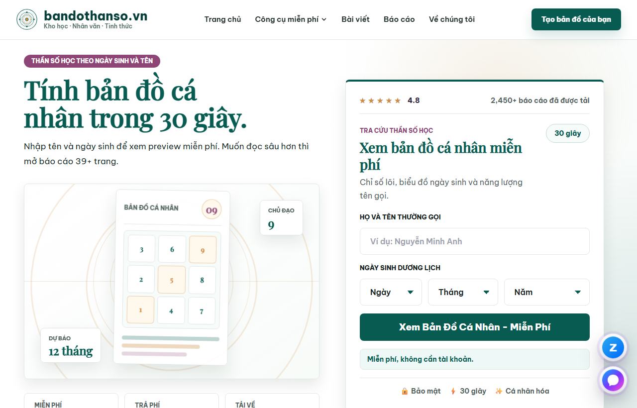 Giao diện Bản Đồ Thần Số