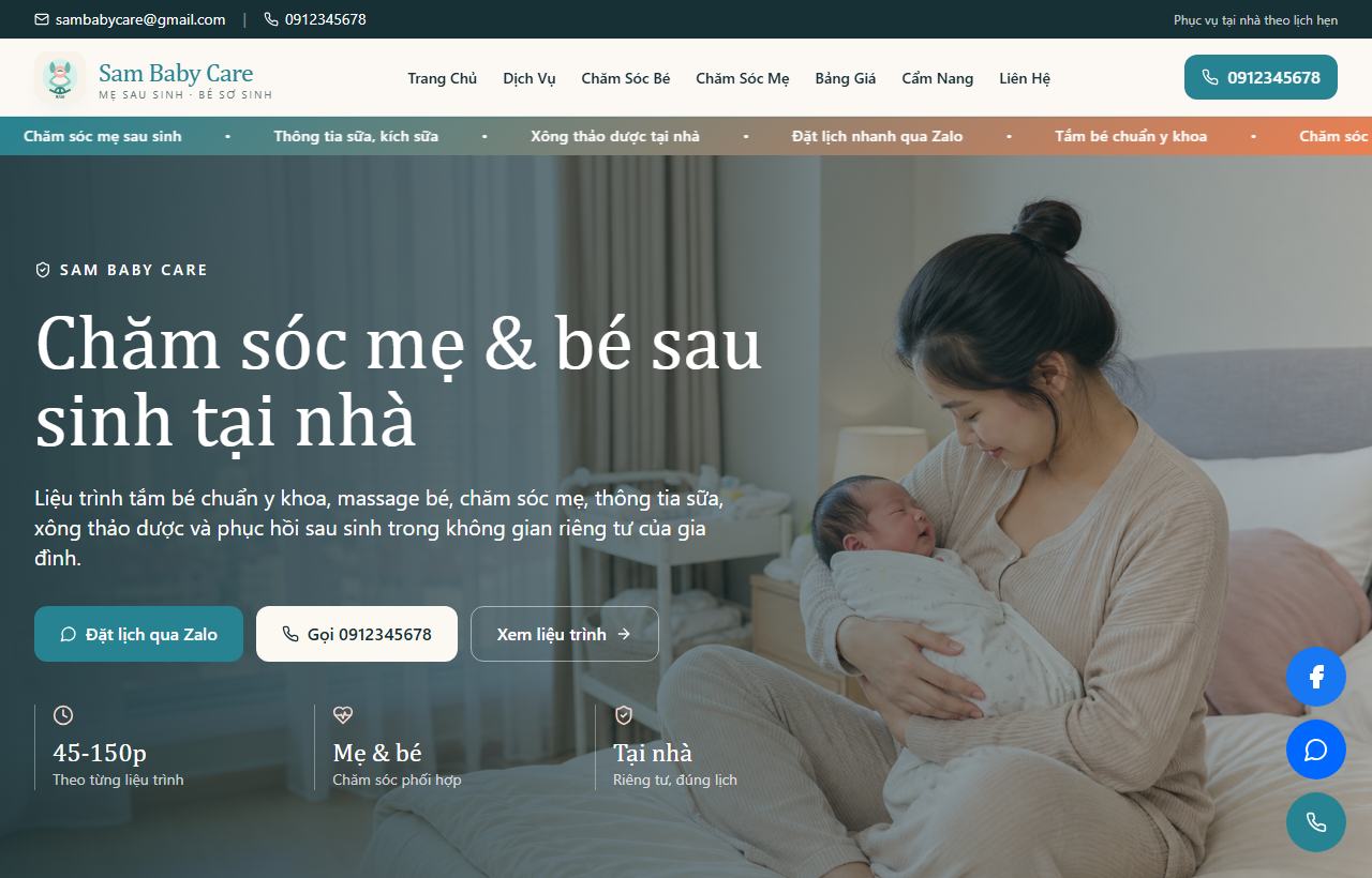 Giao diện Sam Baby Care Bình Phước