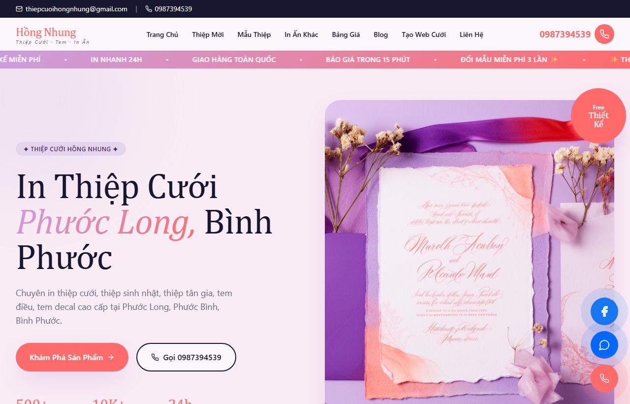 Giao diện Thiệp Cưới Hồng Nhung